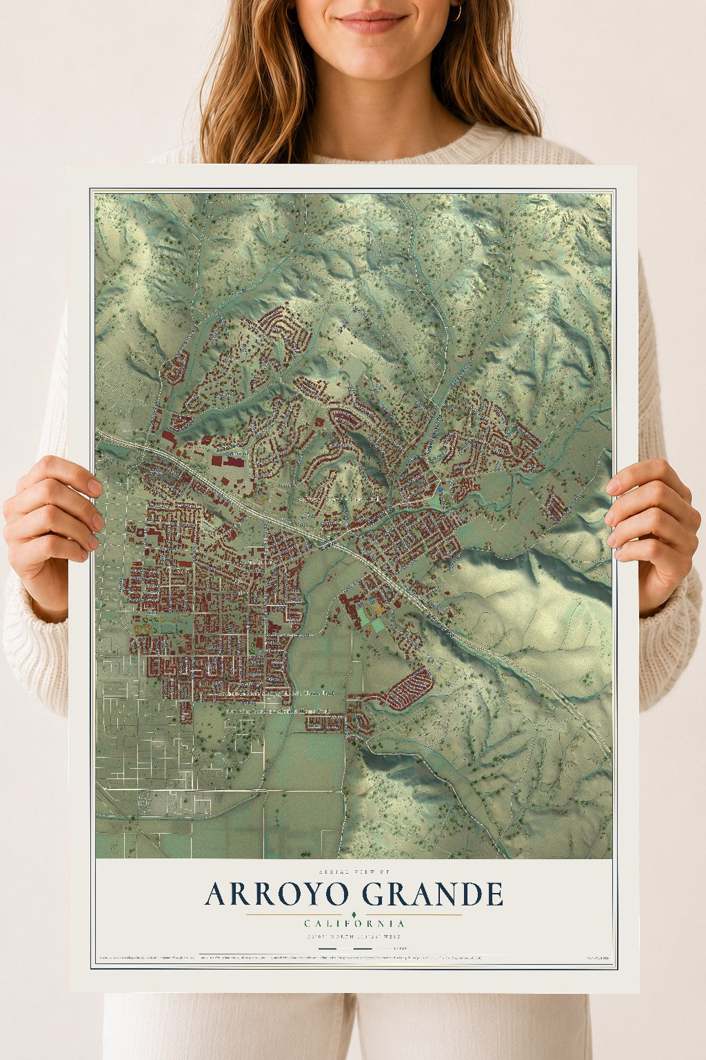 Map of Arroyo Grande, California, 18 x 24 inch unframed archival matte print