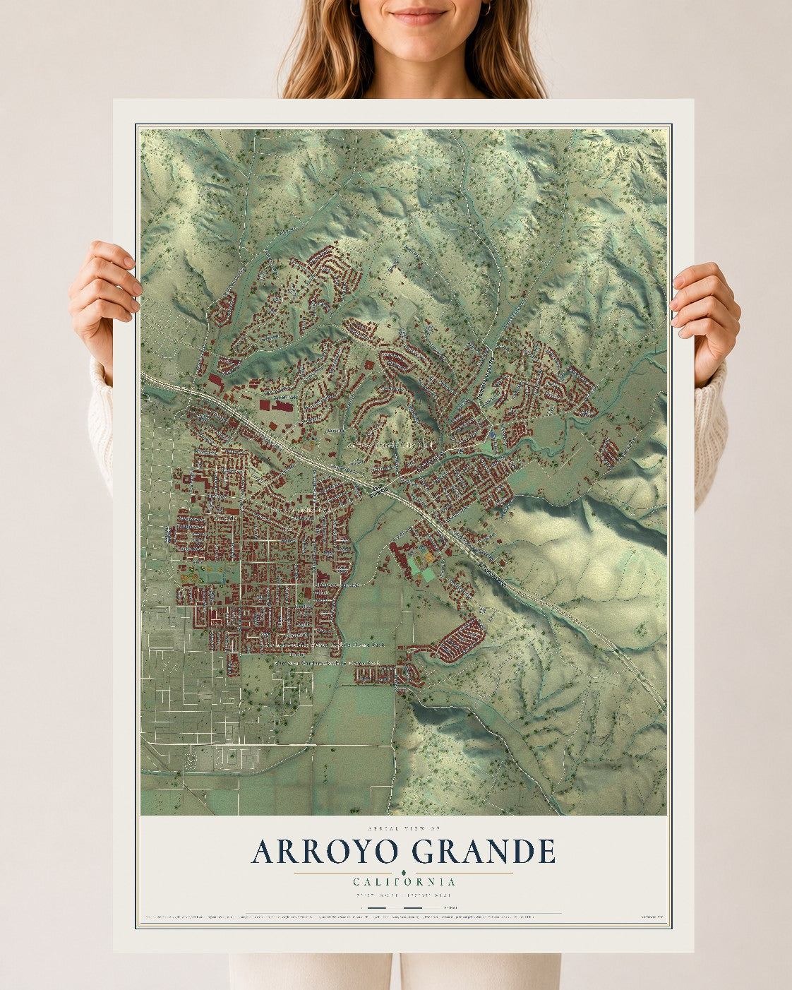 Map of Arroyo Grande, California, 24 x 36 inch unframed archival matte print