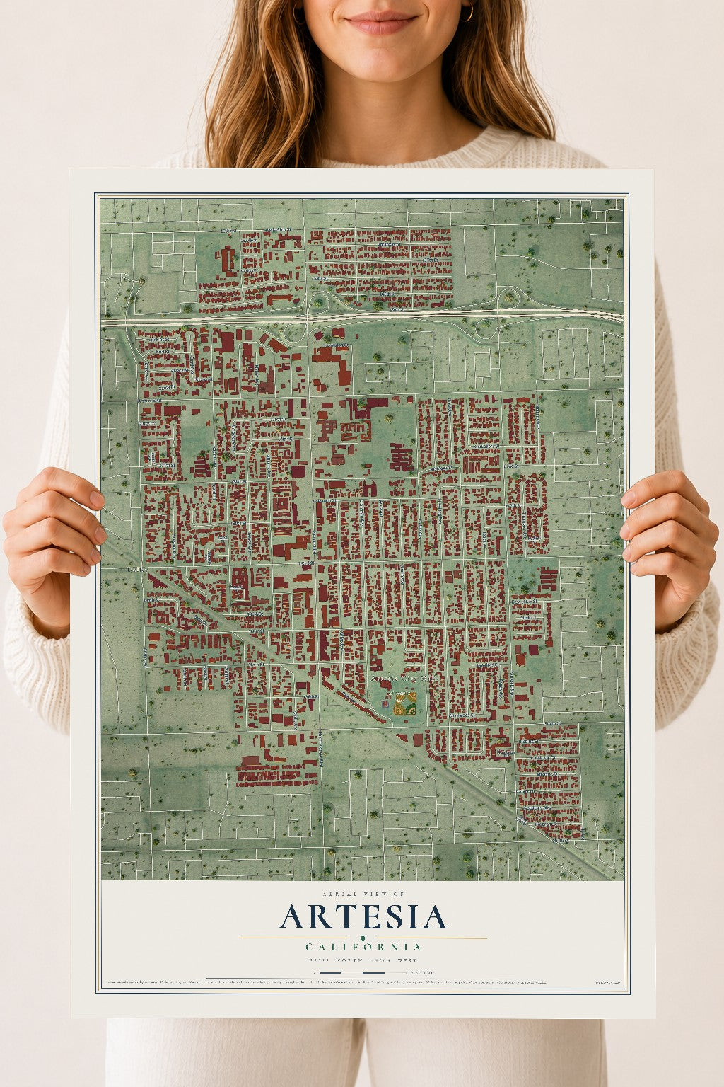 Map of Artesia, California, 18 x 24 inch unframed archival matte print