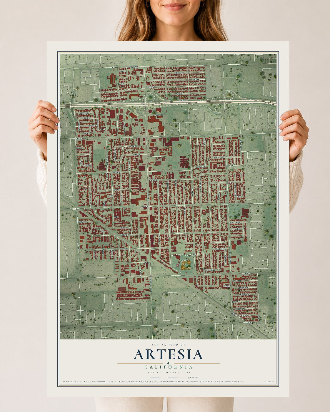 Map of Artesia, California, 24 x 36 inch unframed archival matte print