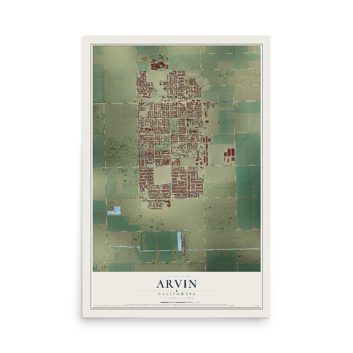 Map of Arvin, California, 12 x 18 inch unframed archival matte print