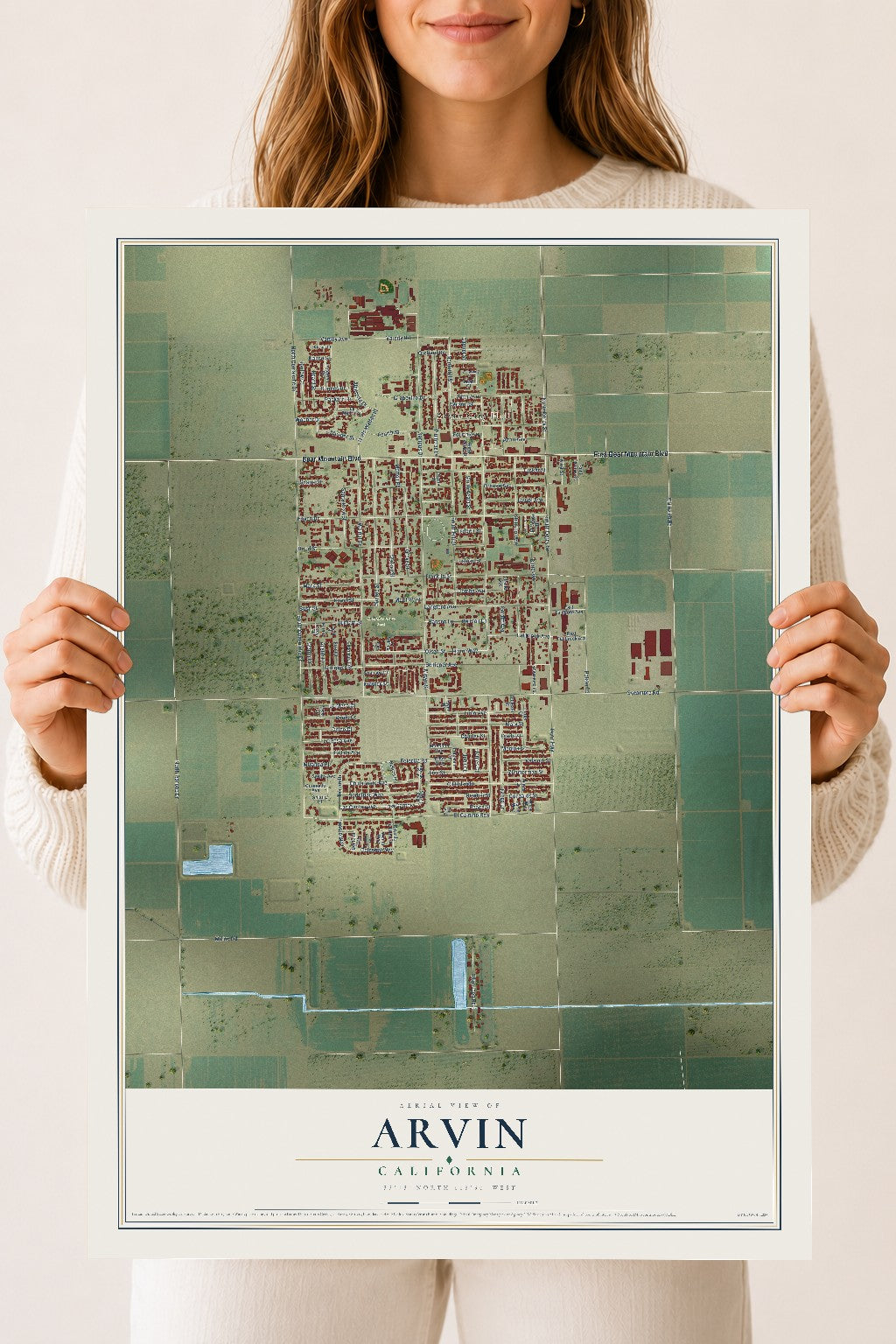 Map of Arvin, California, 18 x 24 inch unframed archival matte print