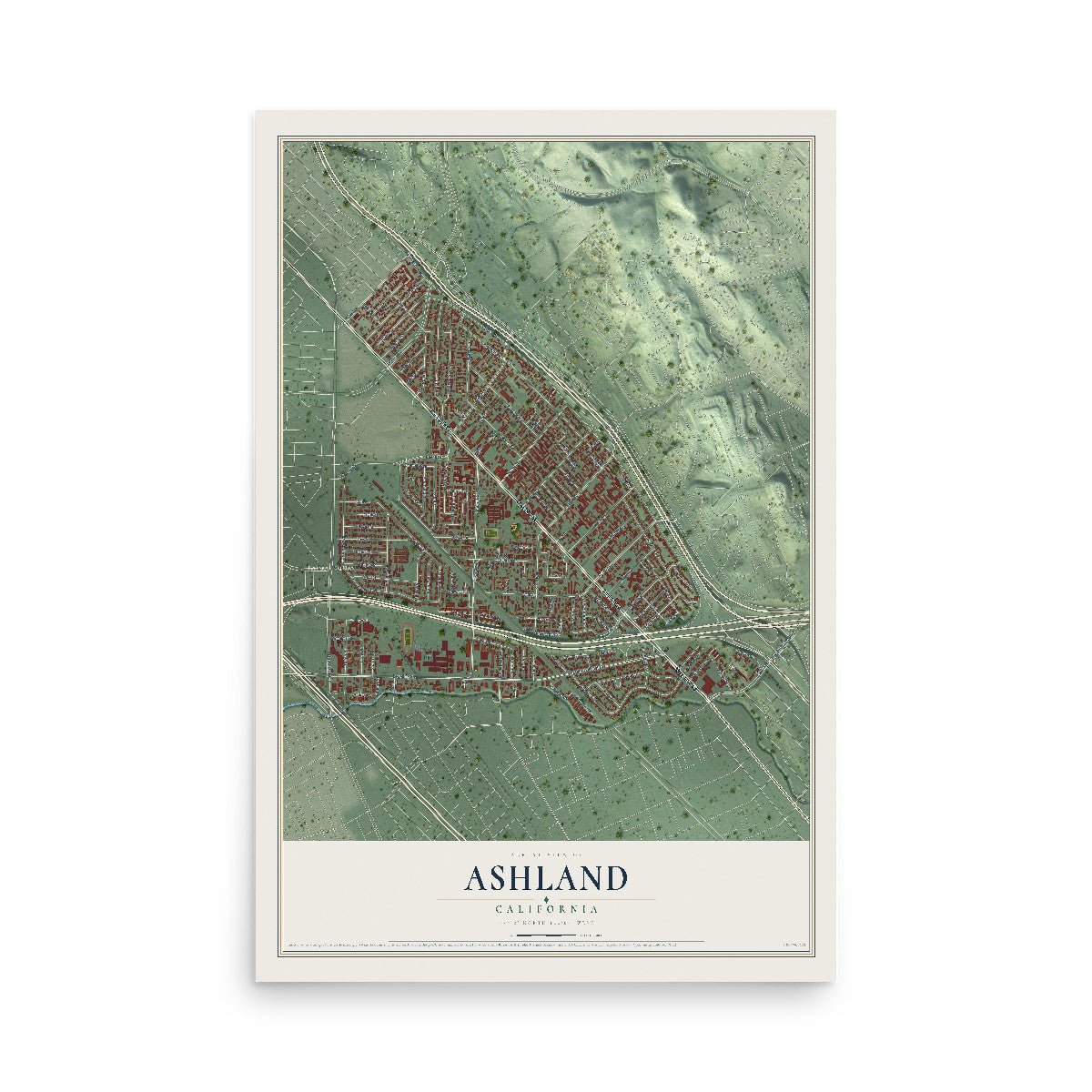 Map of Ashland, California, 12 x 18 inch unframed archival matte print