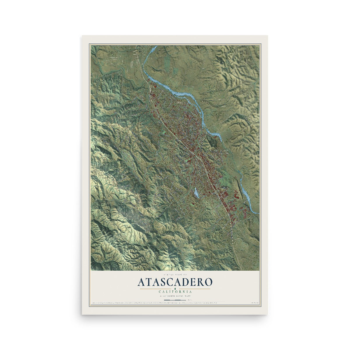 Map of Atascadero, California, 12 x 18 inch unframed archival matte print