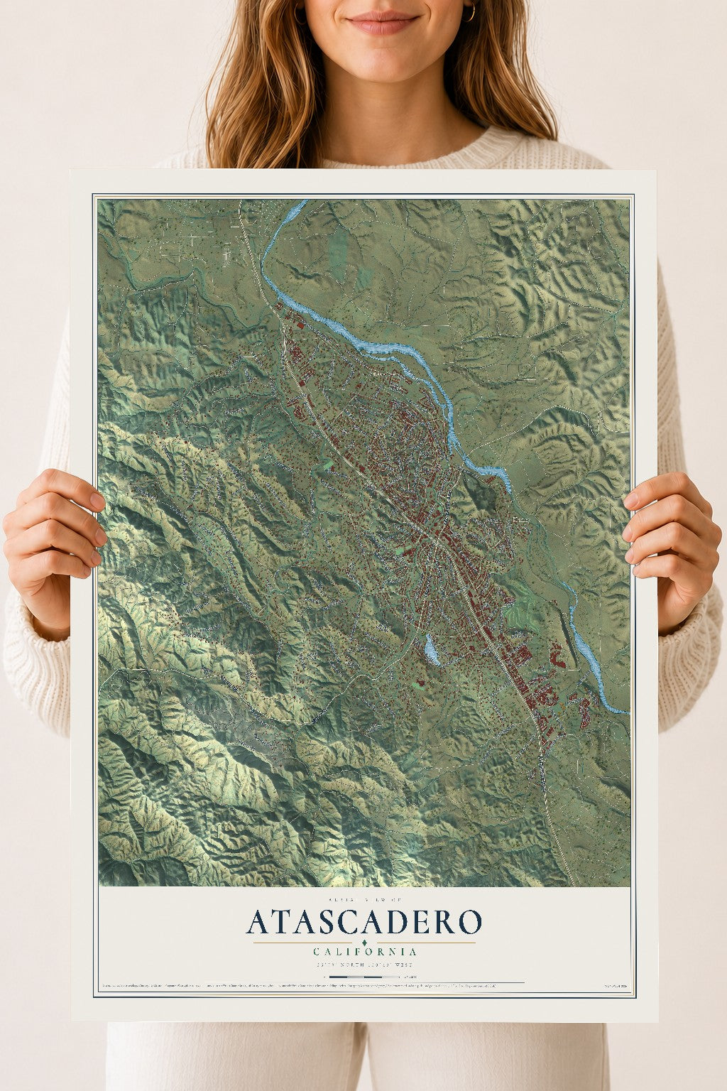 Map of Atascadero, California, 18 x 24 inch unframed archival matte print