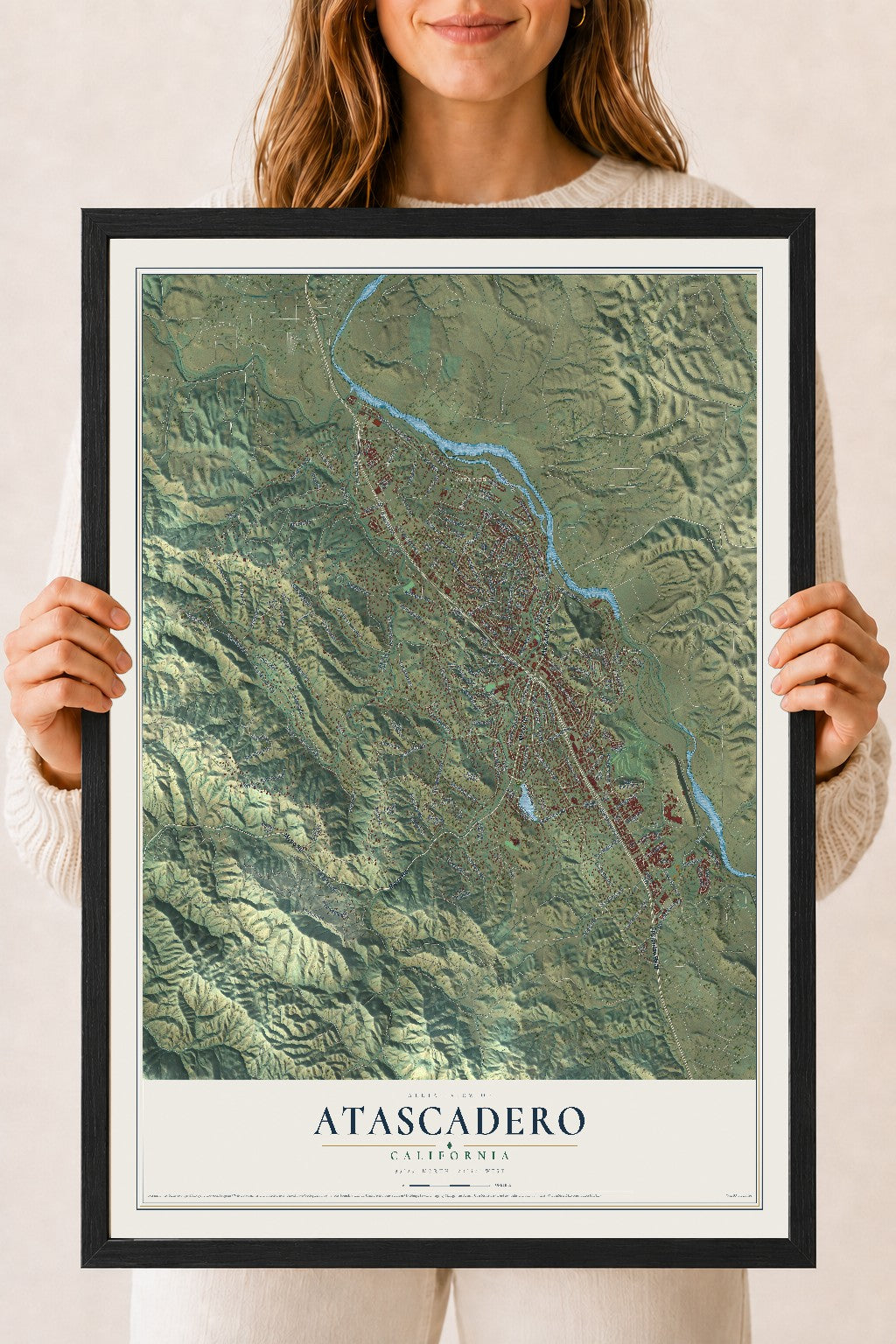 Map of Atascadero, California, 18 x 24 inch print in a black wood frame