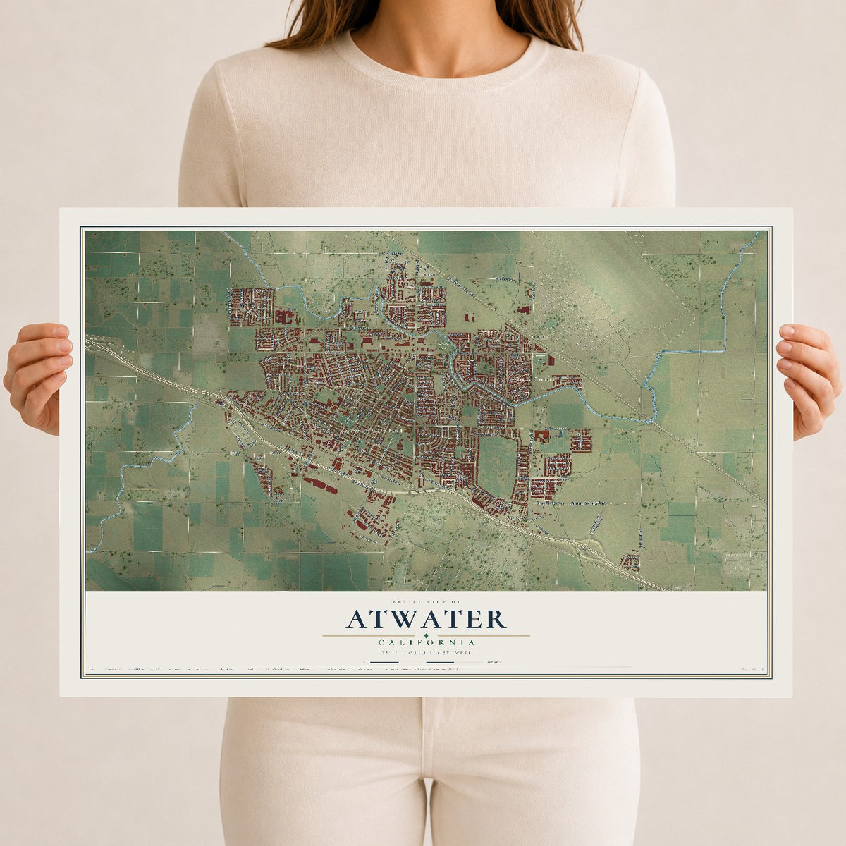 Map of Atwater, California, 12 x 18 inch unframed archival matte print