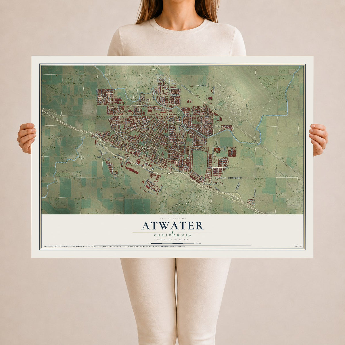 Map of Atwater, California, 24 x 36 inch unframed archival matte print