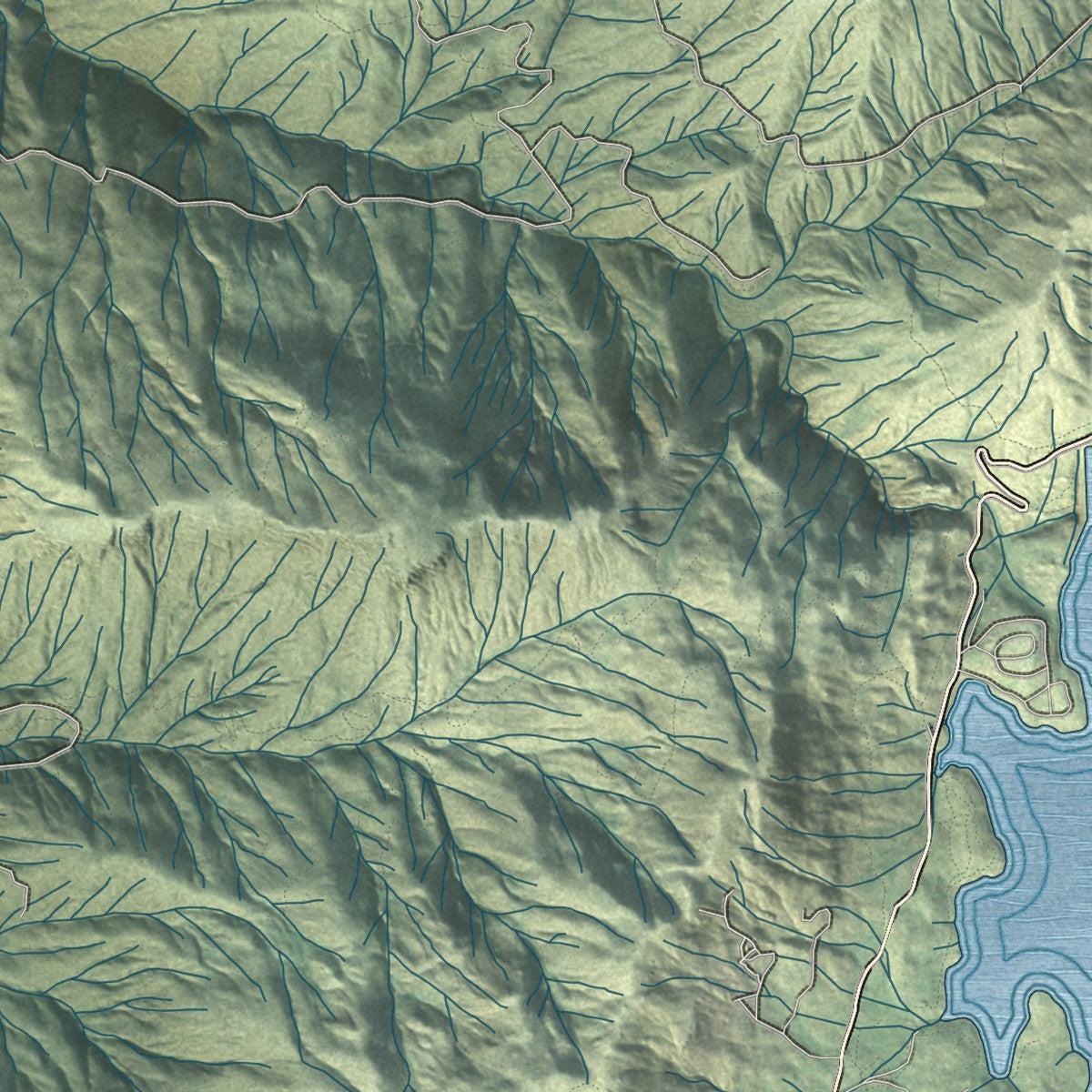 Close-up of the map of Auberry, California print showing street and building detail