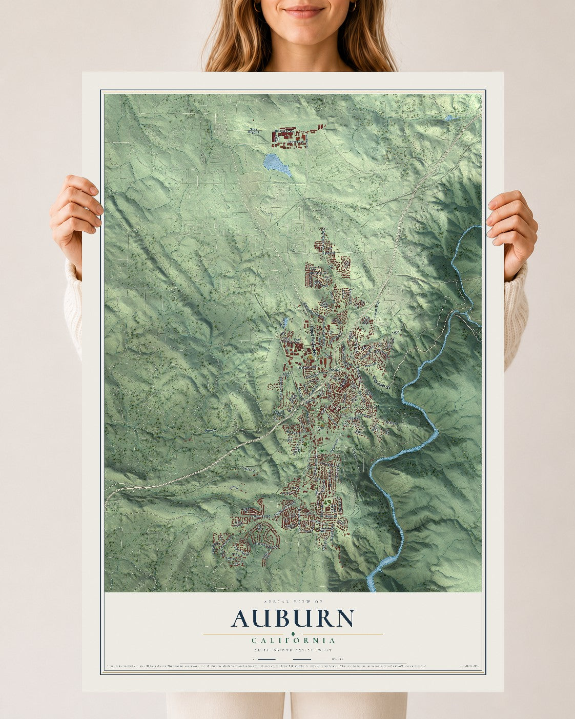 Map of Auburn, California, 24 x 36 inch unframed archival matte print