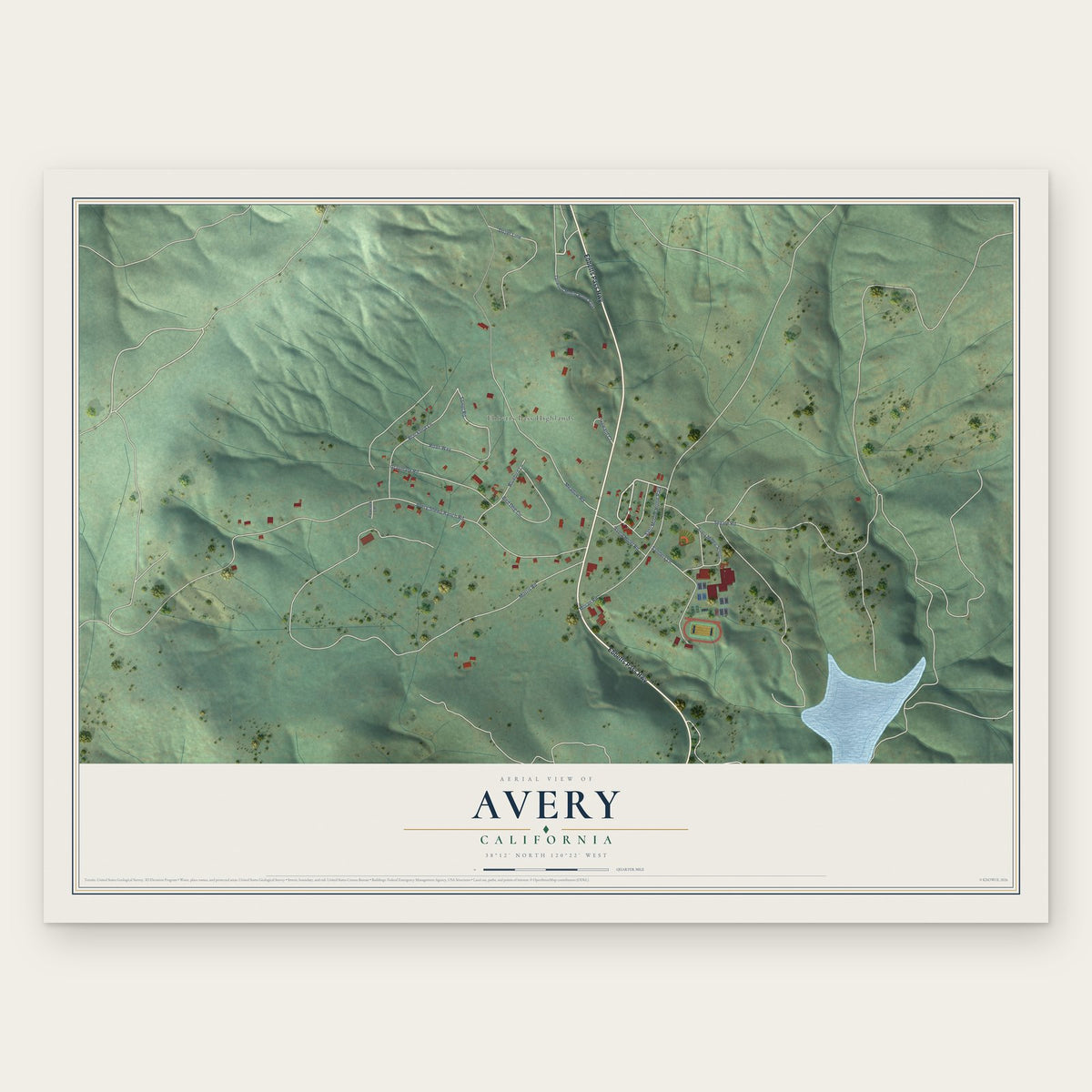 Avery, California map print, the full design