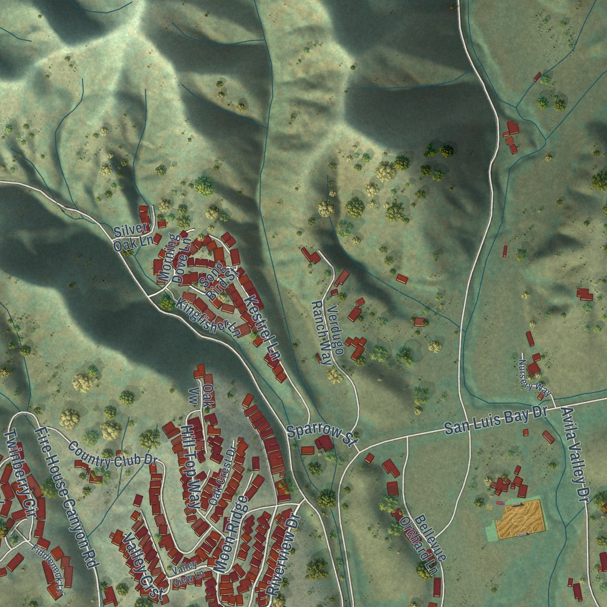 Second close-up of the map of Avila Beach, California print showing more streets and buildings
