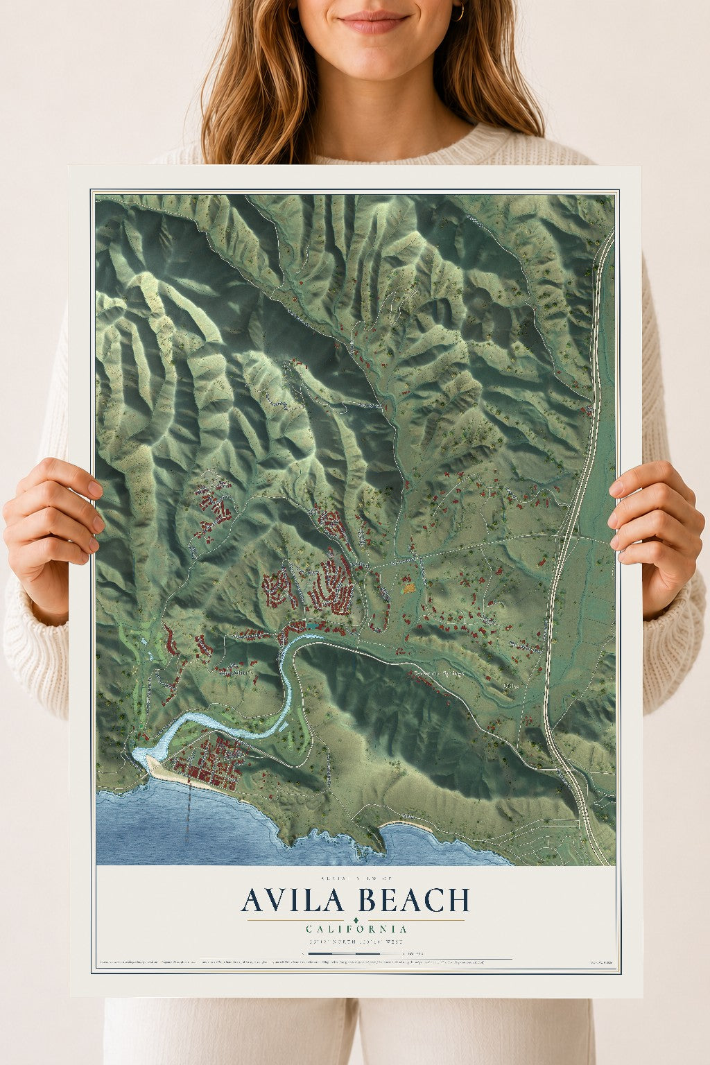 Map of Avila Beach, California, 18 x 24 inch unframed archival matte print