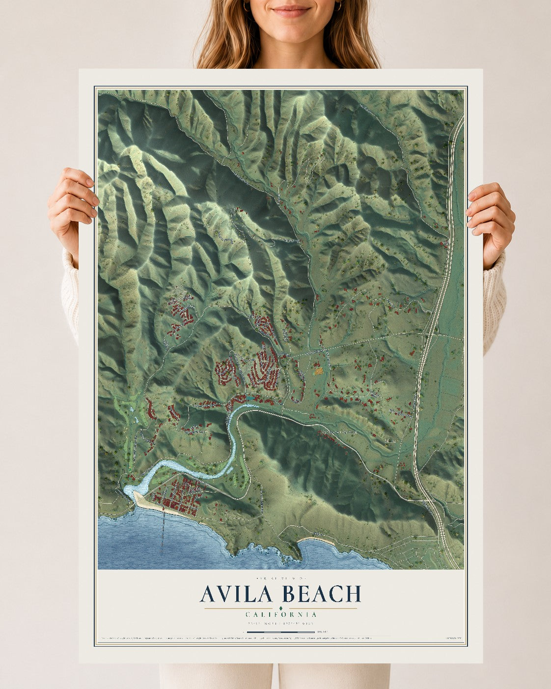 Map of Avila Beach, California, 24 x 36 inch unframed archival matte print