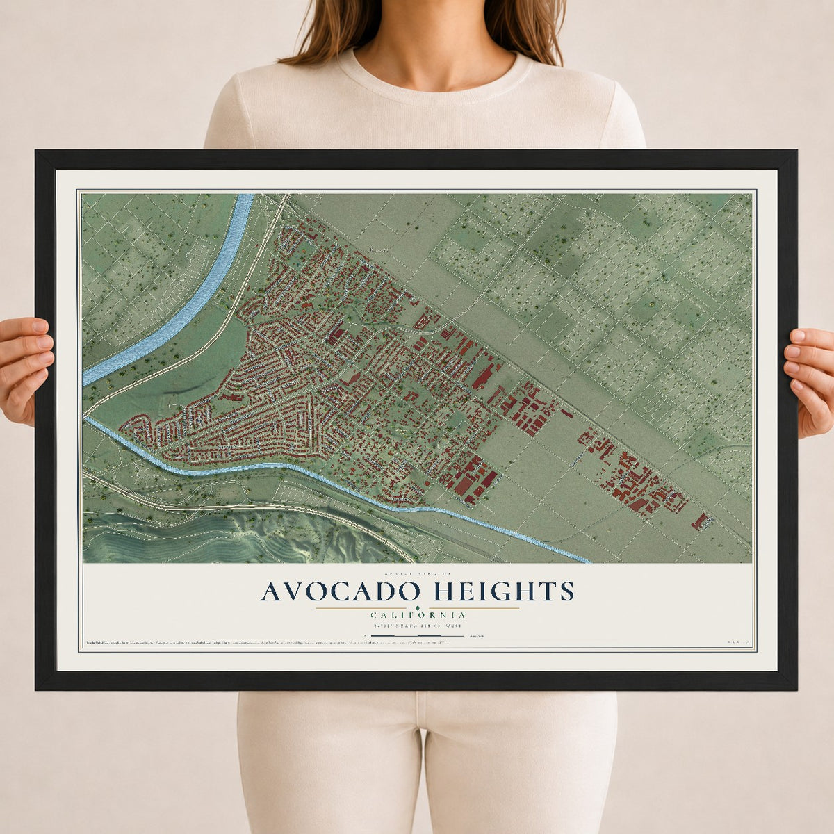 Map of Avocado Heights, California, 18 x 24 inch print in a black wood frame