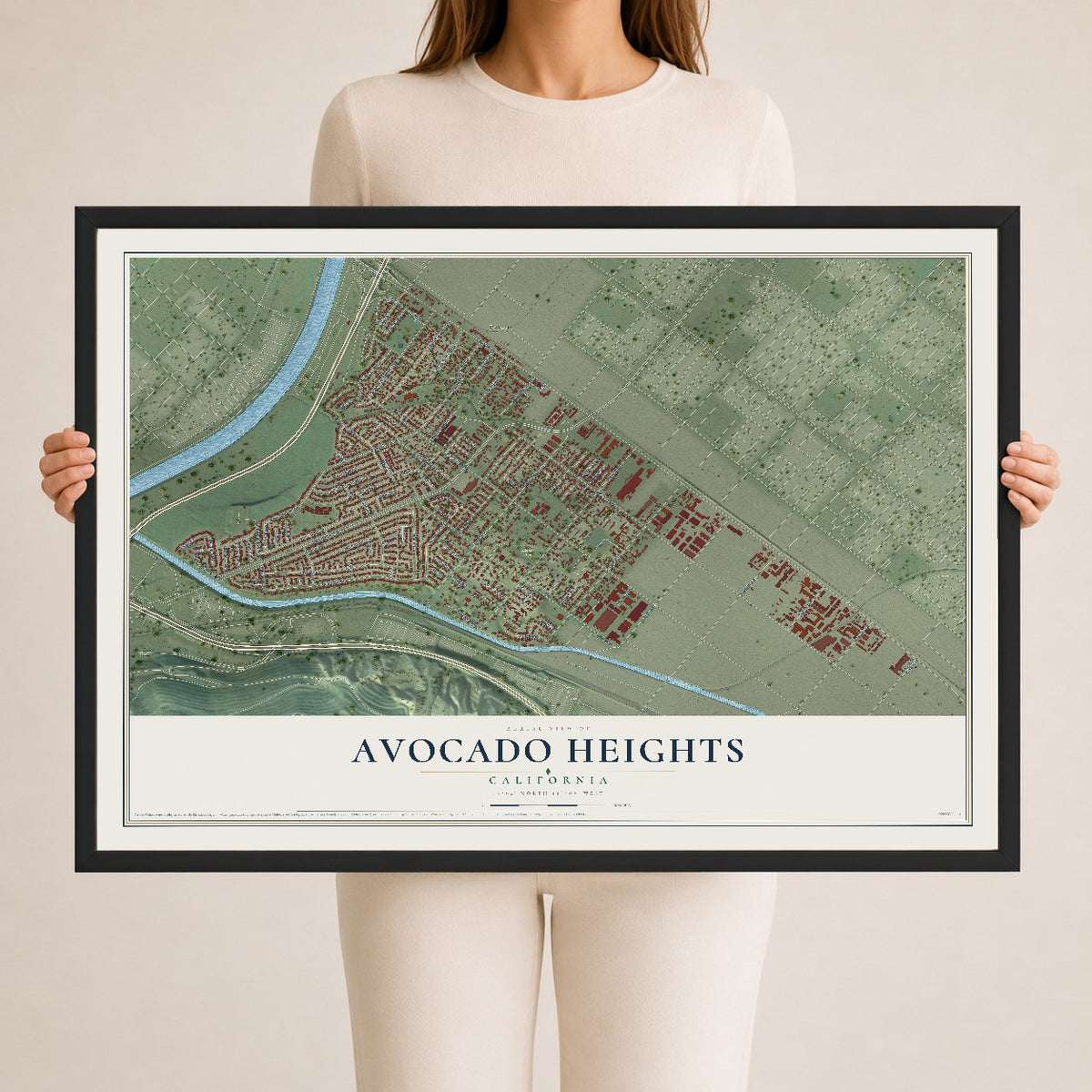Map of Avocado Heights, California, 24 x 36 inch print in a black wood frame