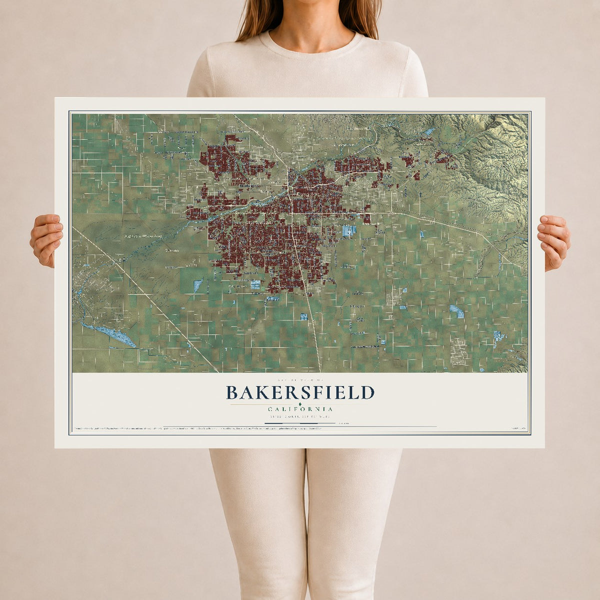 Map of Bakersfield, California, 24 x 36 inch unframed archival matte print