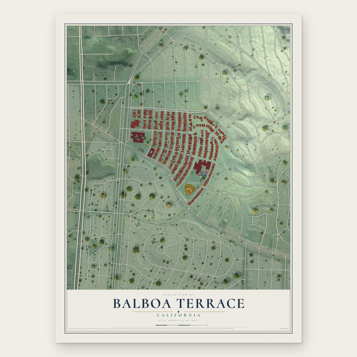 Balboa Terrace, California map print, the full design