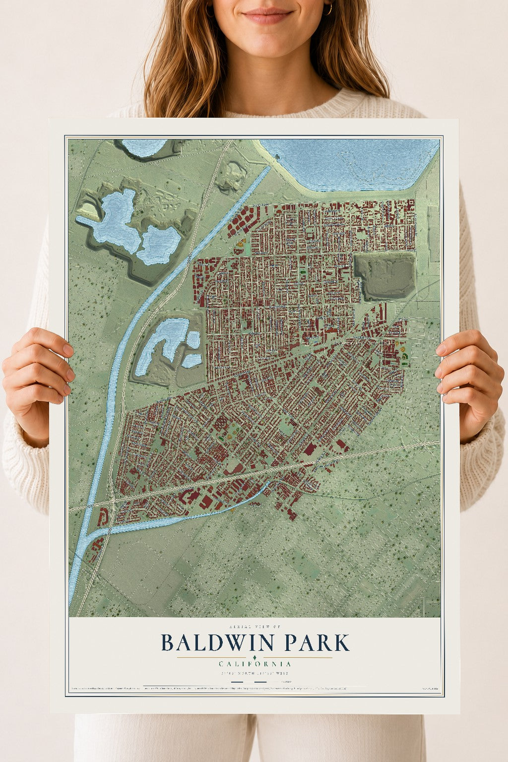 Map of Baldwin Park, California, 18 x 24 inch unframed archival matte print