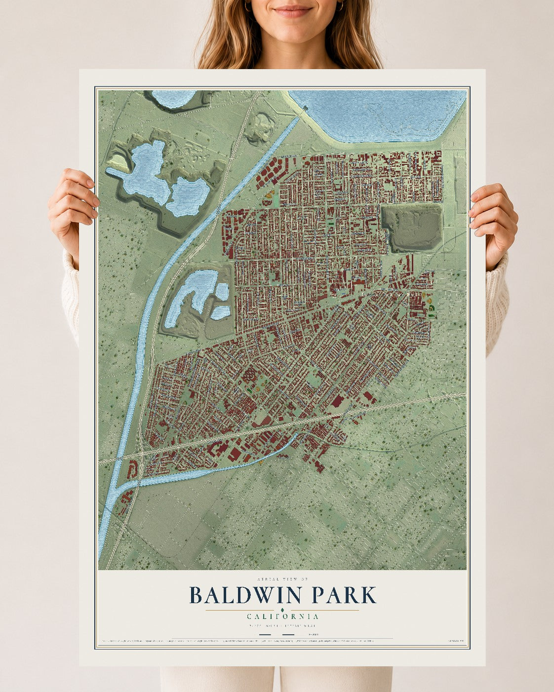 Map of Baldwin Park, California, 24 x 36 inch unframed archival matte print