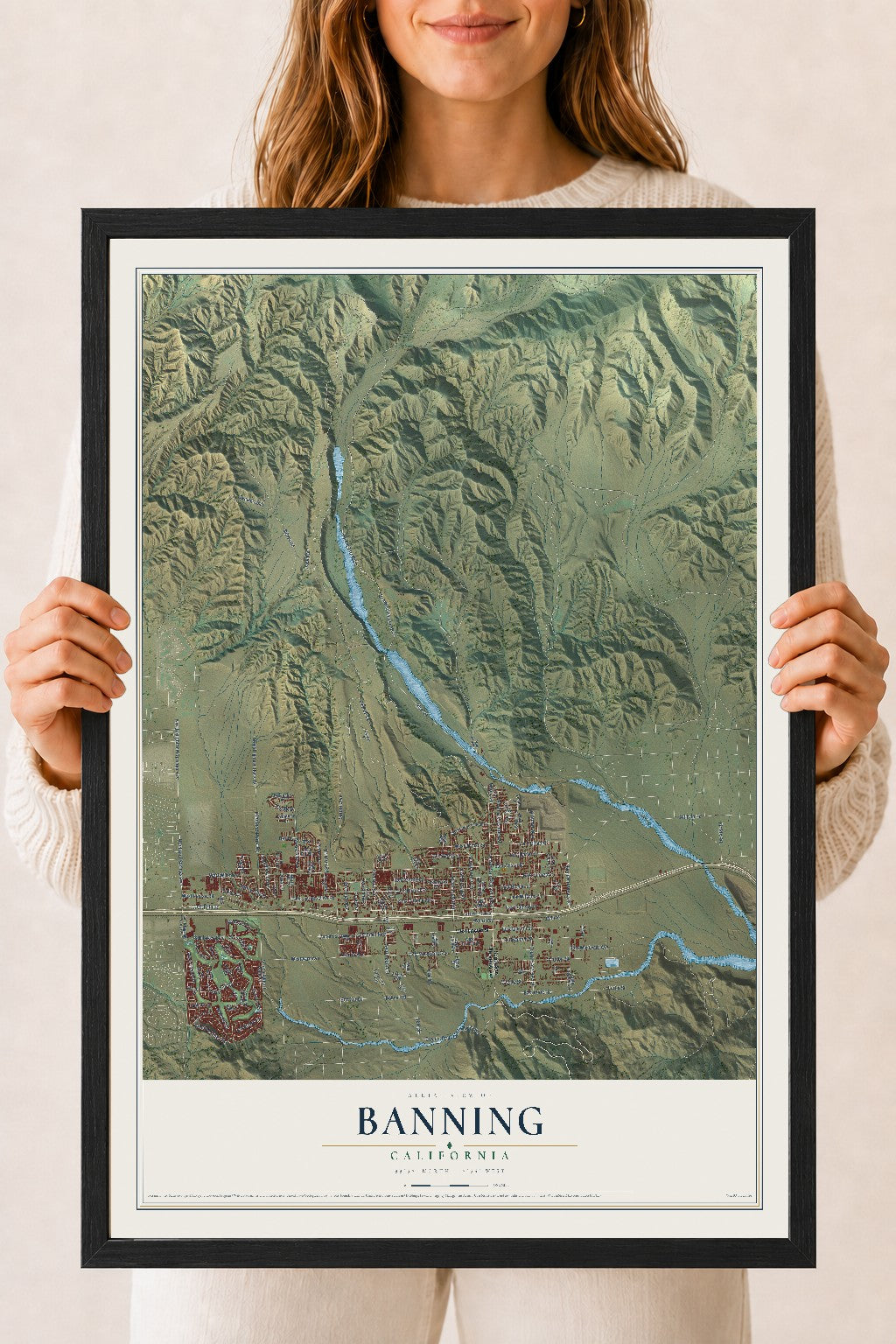 Map of Banning, California, 18 x 24 inch print in a black wood frame