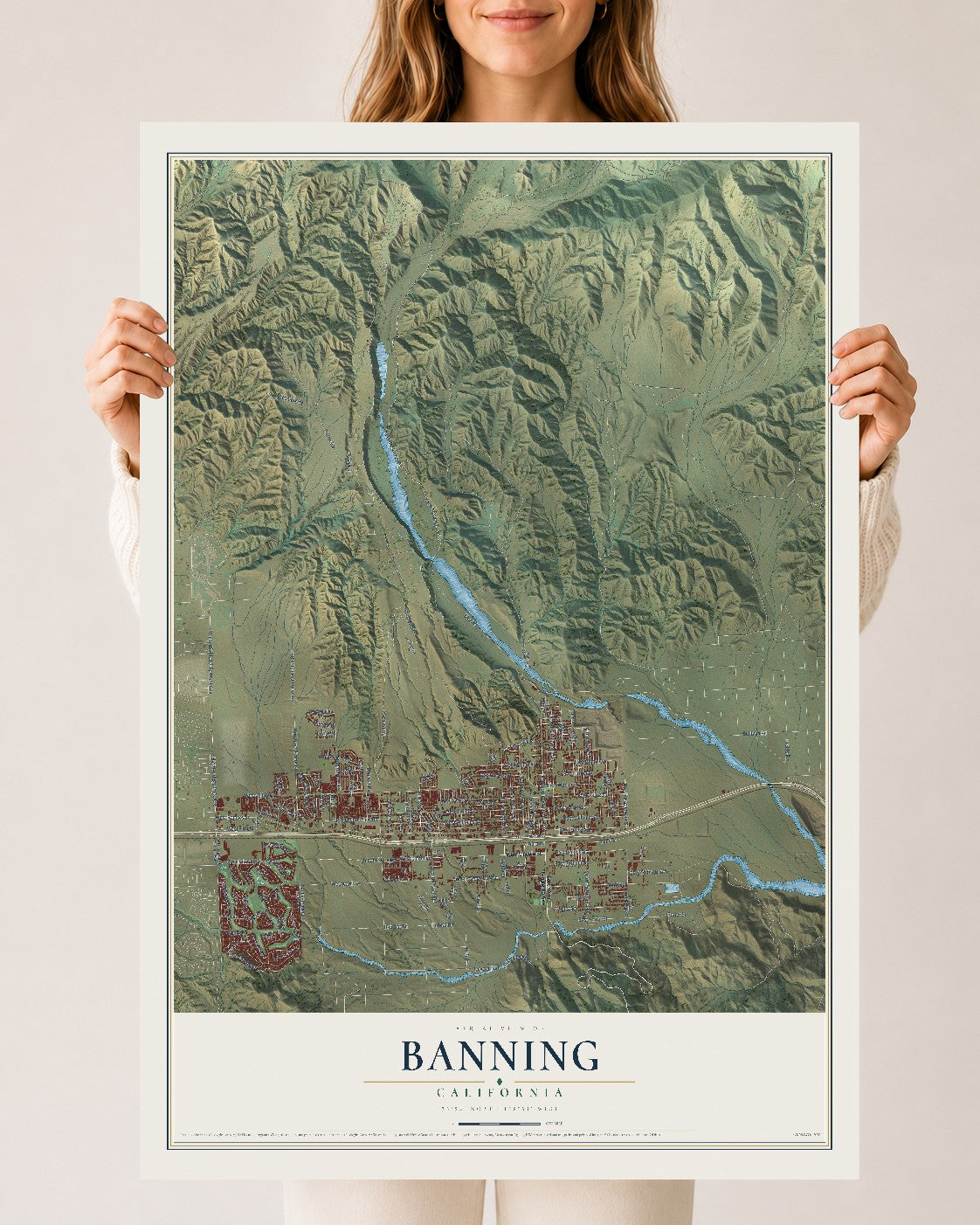 Map of Banning, California, 24 x 36 inch unframed archival matte print
