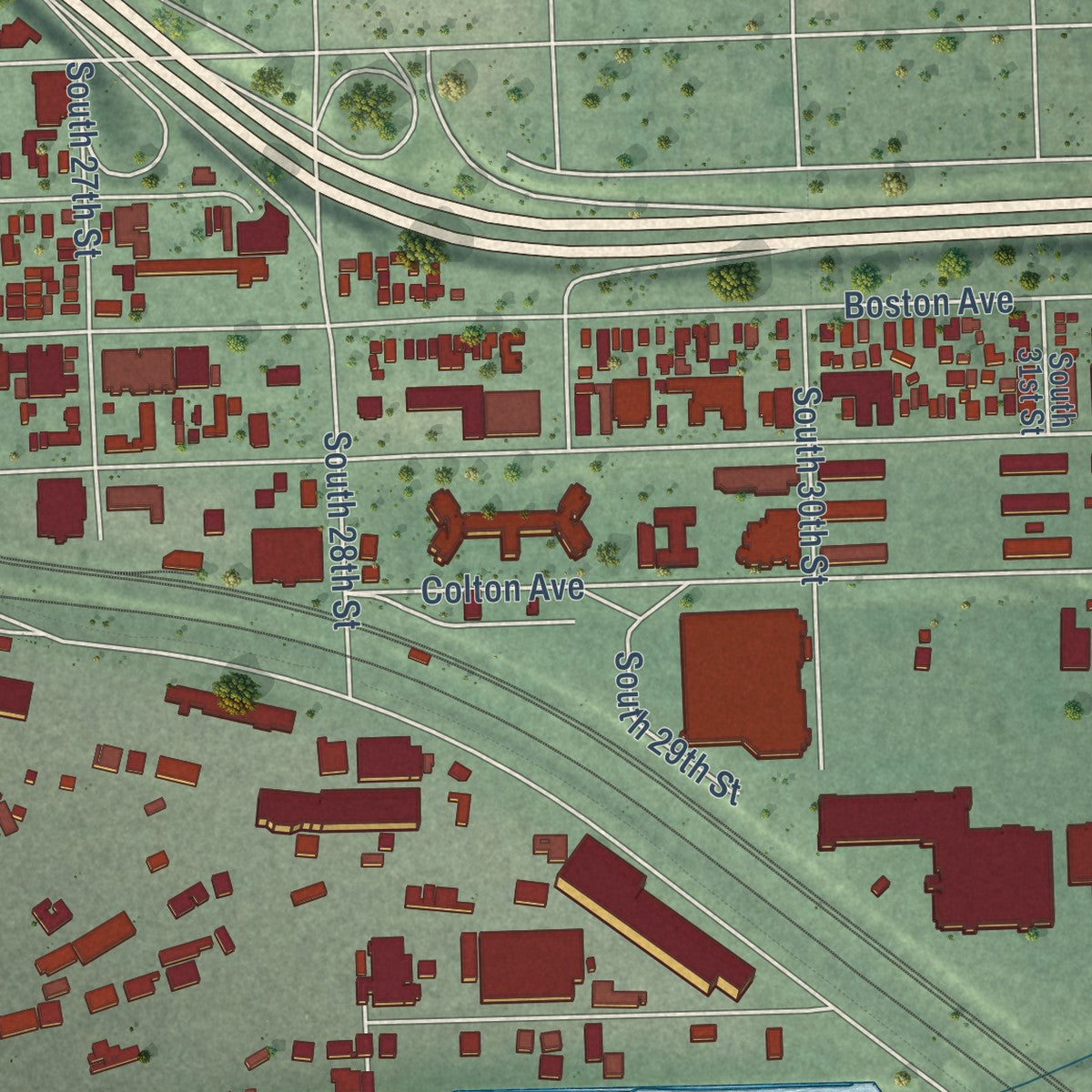 Second close-up of the map of Barrio Logan, California print showing more streets and buildings