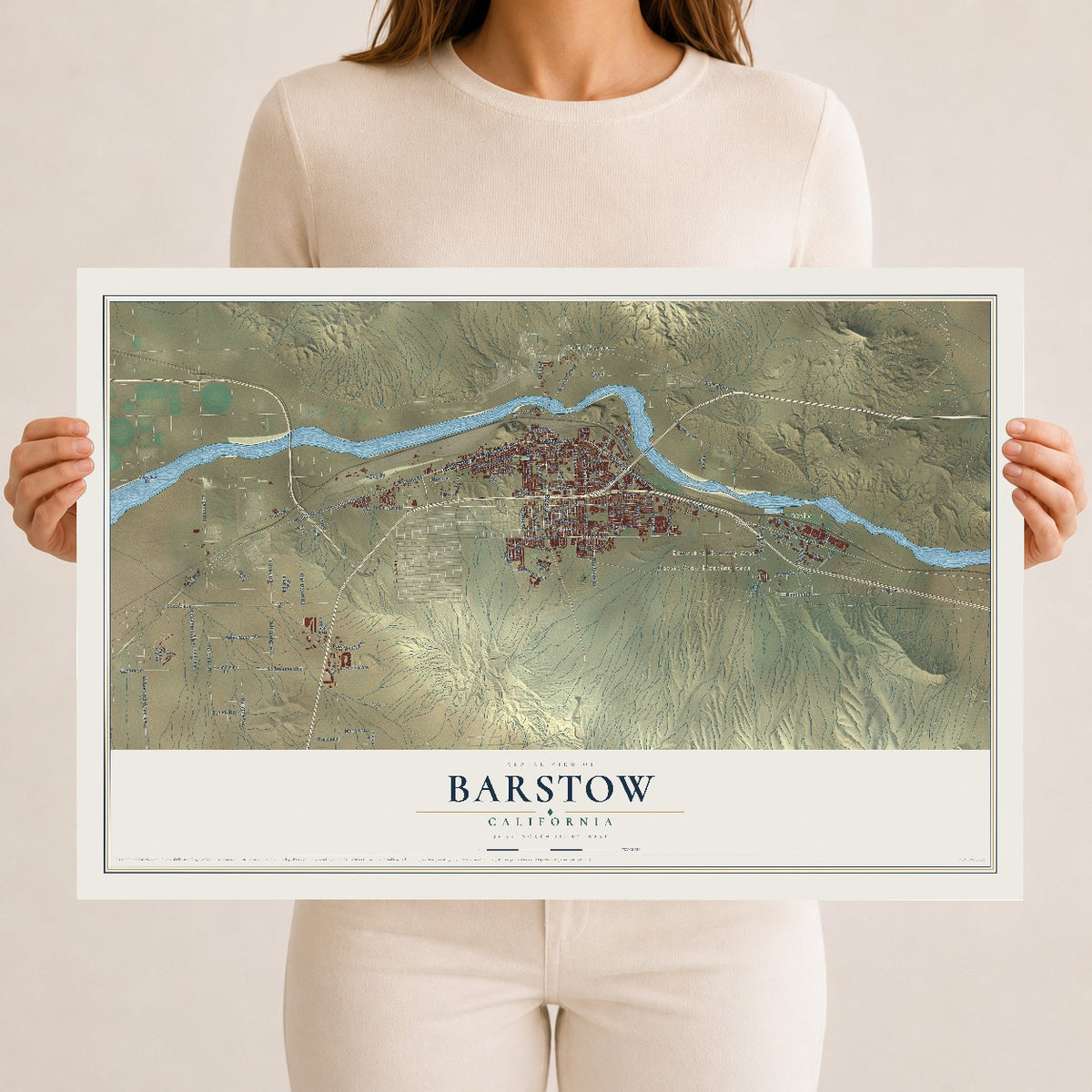 Map of Barstow, California, 12 x 18 inch unframed archival matte print