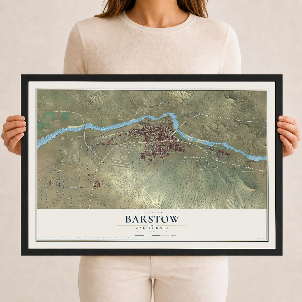 Map of Barstow, California, 12 x 18 inch print in a black wood frame