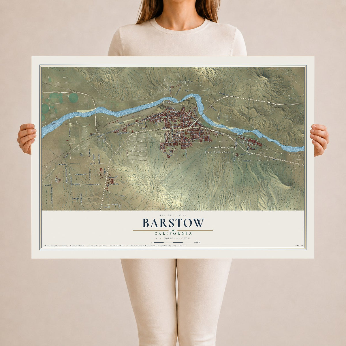 Map of Barstow, California, 24 x 36 inch unframed archival matte print