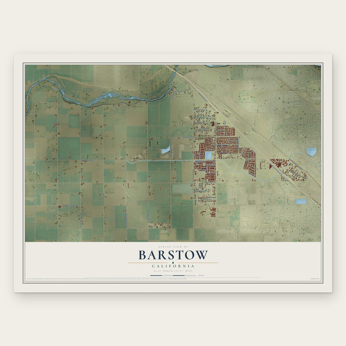 Barstow, Fresno County, California map print, the full design