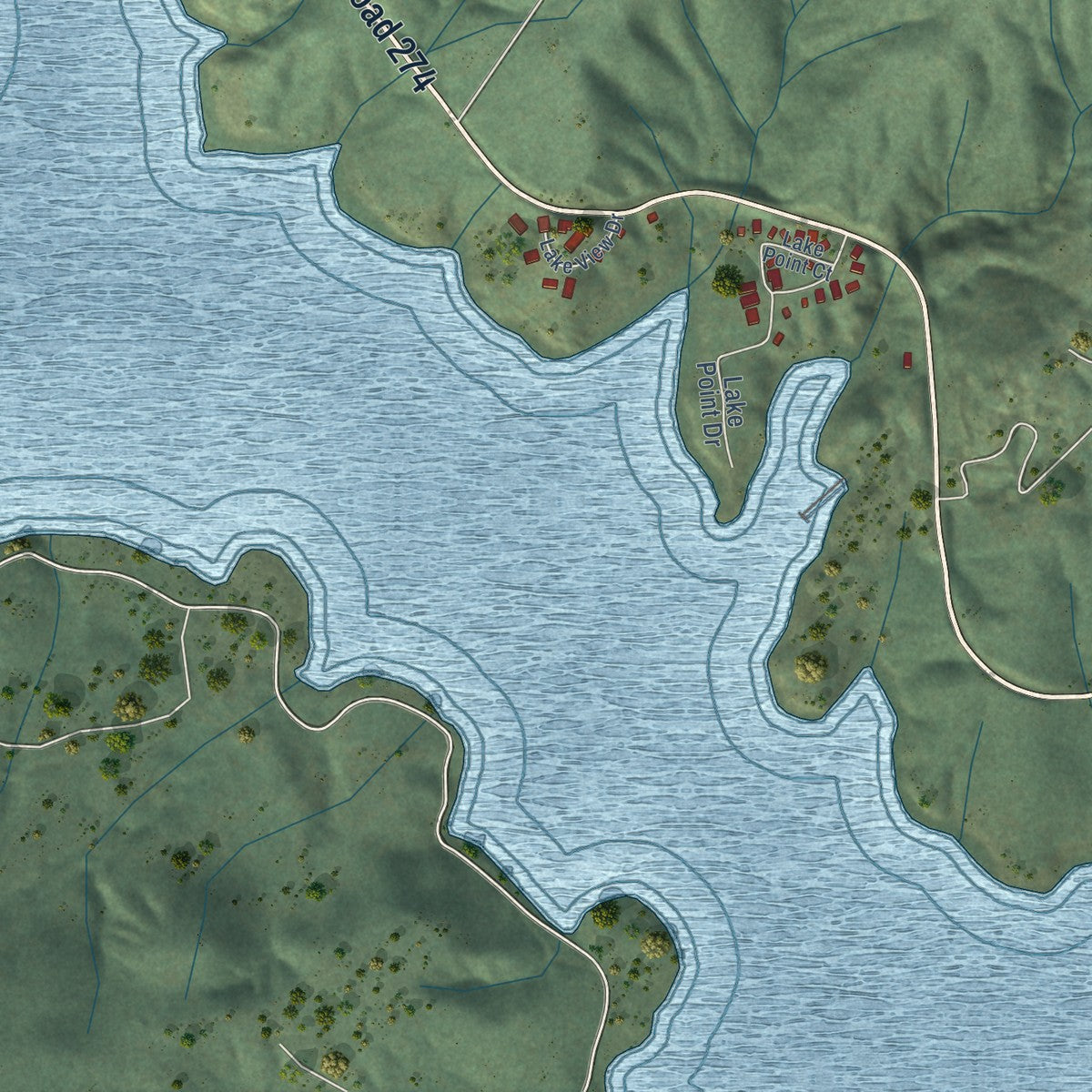 Second close-up of the map of Bass Lake, California print showing more streets and buildings