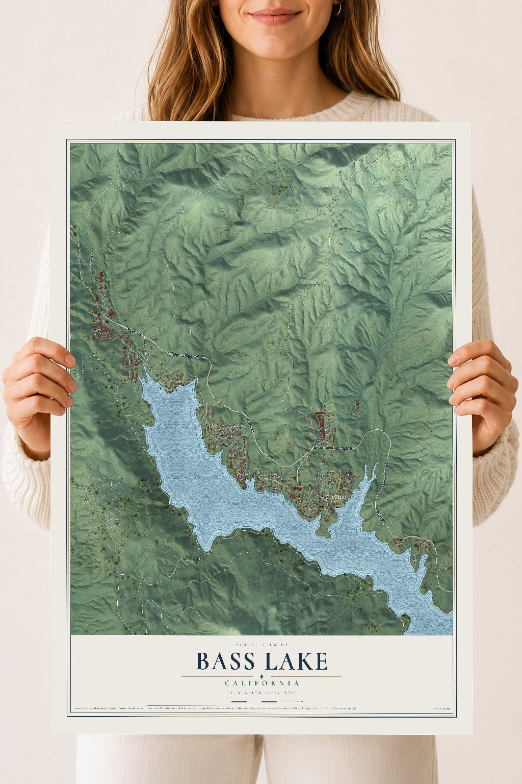 Map of Bass Lake, California, 18 x 24 inch unframed archival matte print