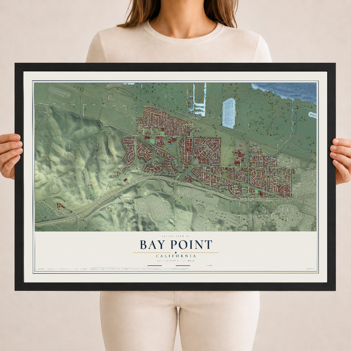 Map of Bay Point, California, 18 x 24 inch print in a black wood frame