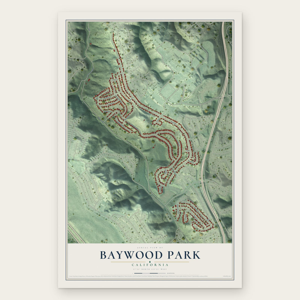Baywood Park, California map print, the full design