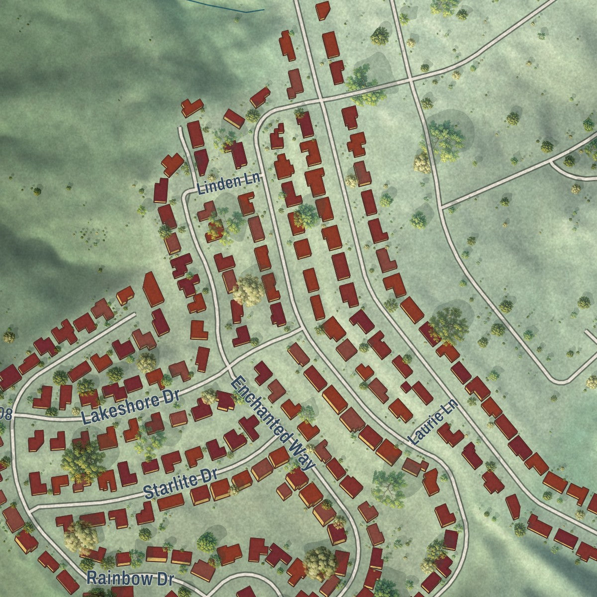 Close-up of the map of Baywood Park, California print showing street and building detail