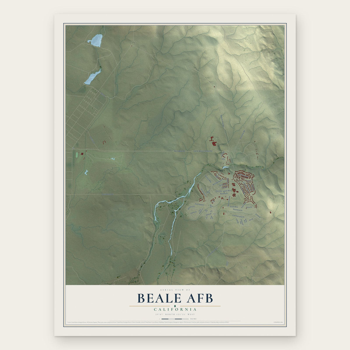 Beale AFB, California map print, the full design