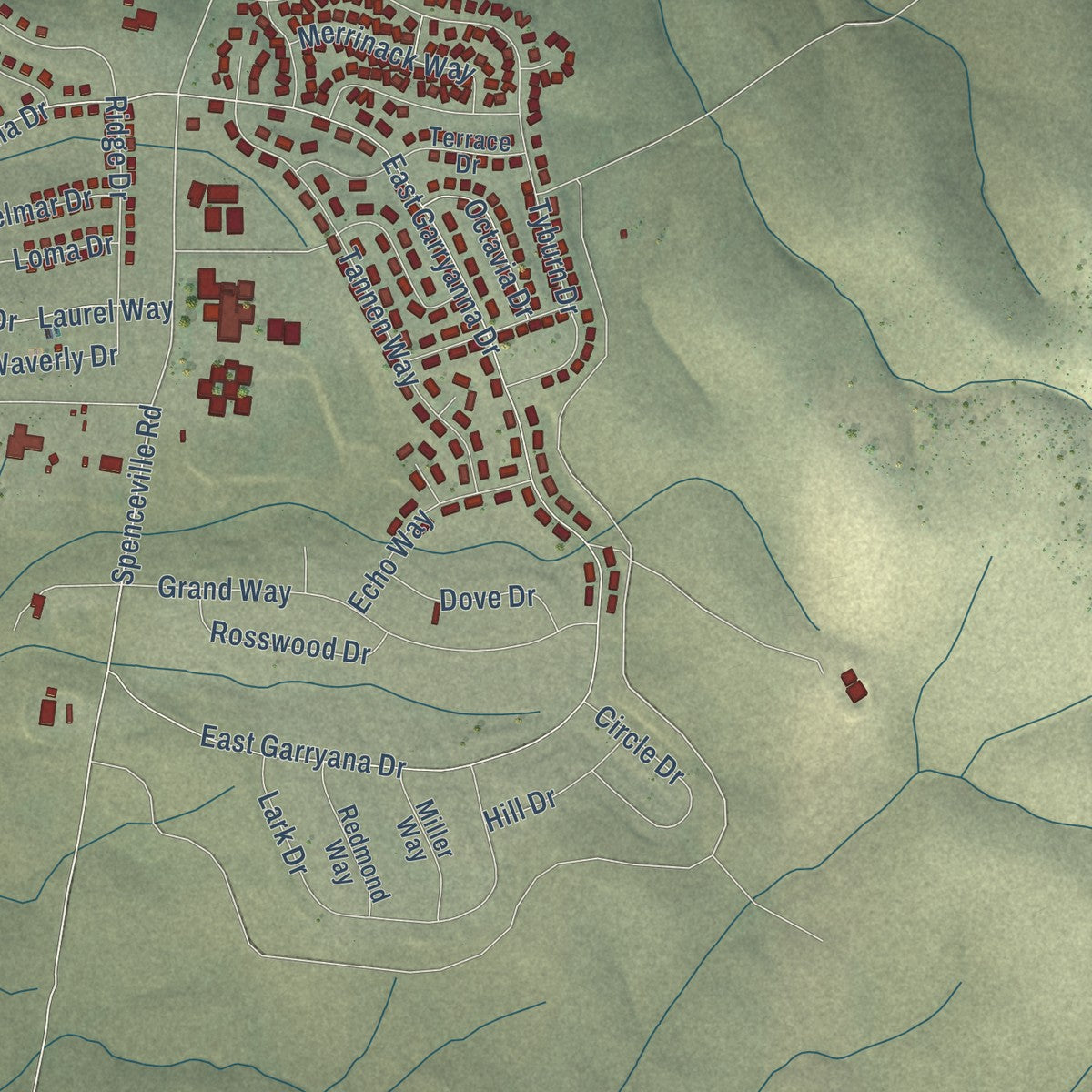 Close-up of the map of Beale AFB, California print showing street and building detail