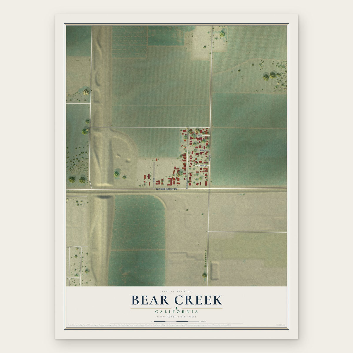 Bear Creek, California map print, the full design