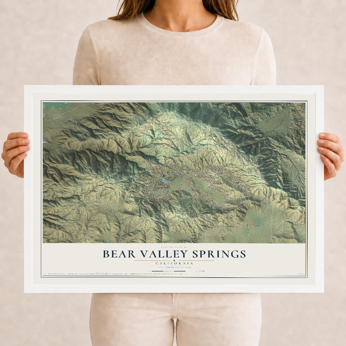 Map of Bear Valley Springs, California, 12 x 18 inch print in a white wood frame