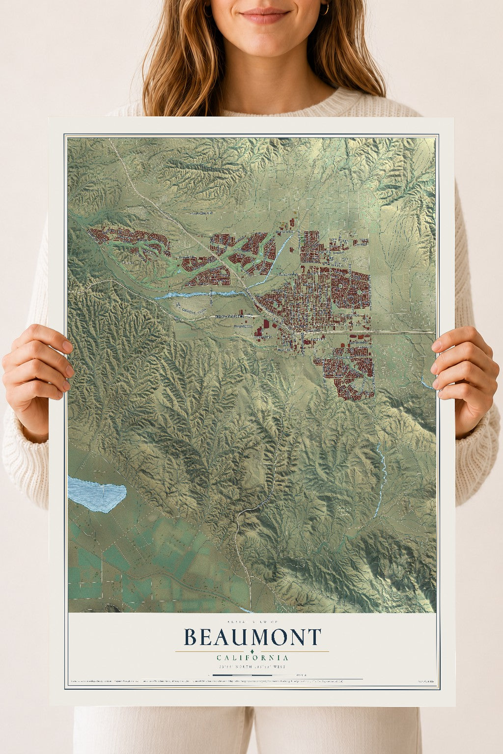 Map of Beaumont, California, 18 x 24 inch unframed archival matte print
