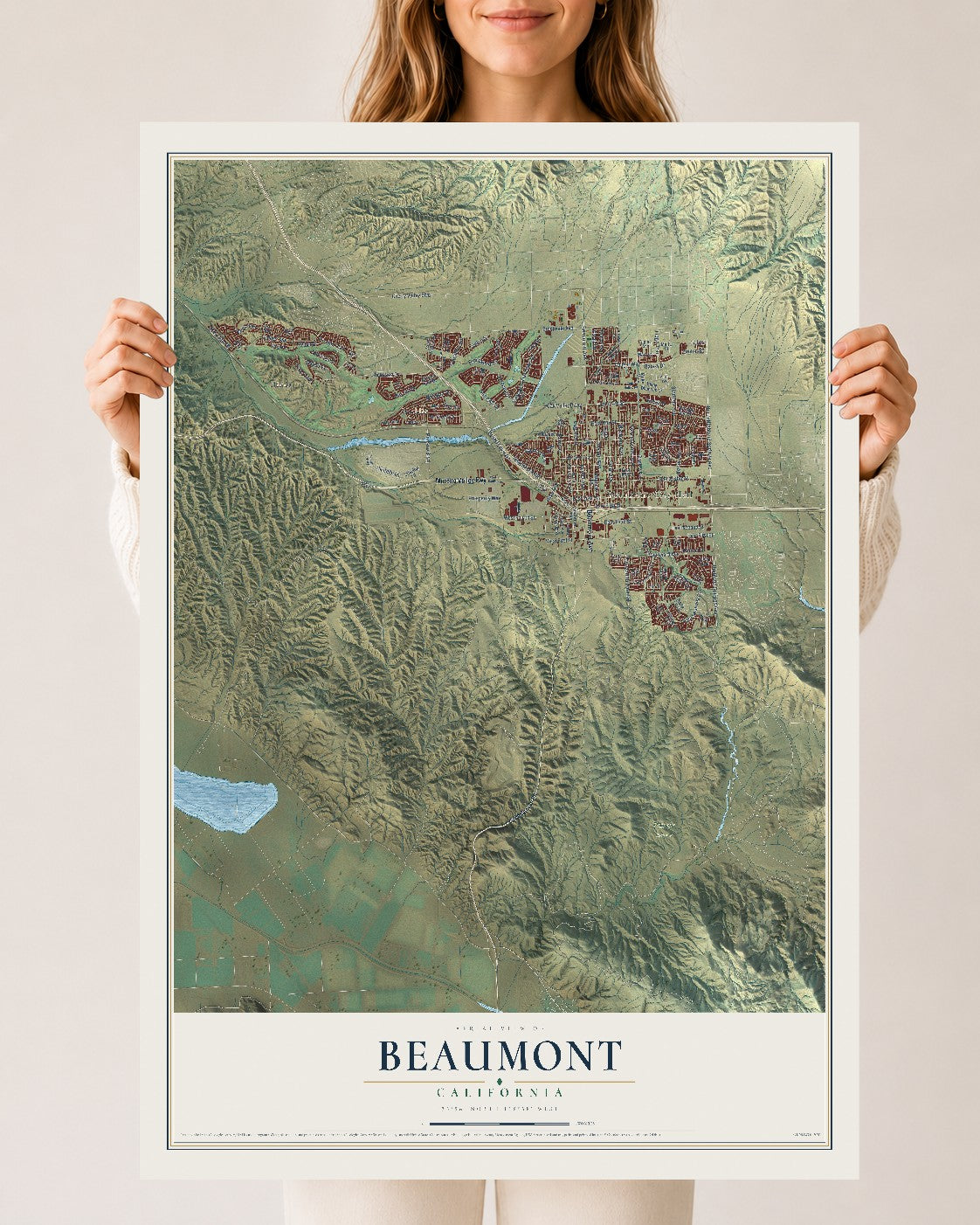 Map of Beaumont, California, 24 x 36 inch unframed archival matte print