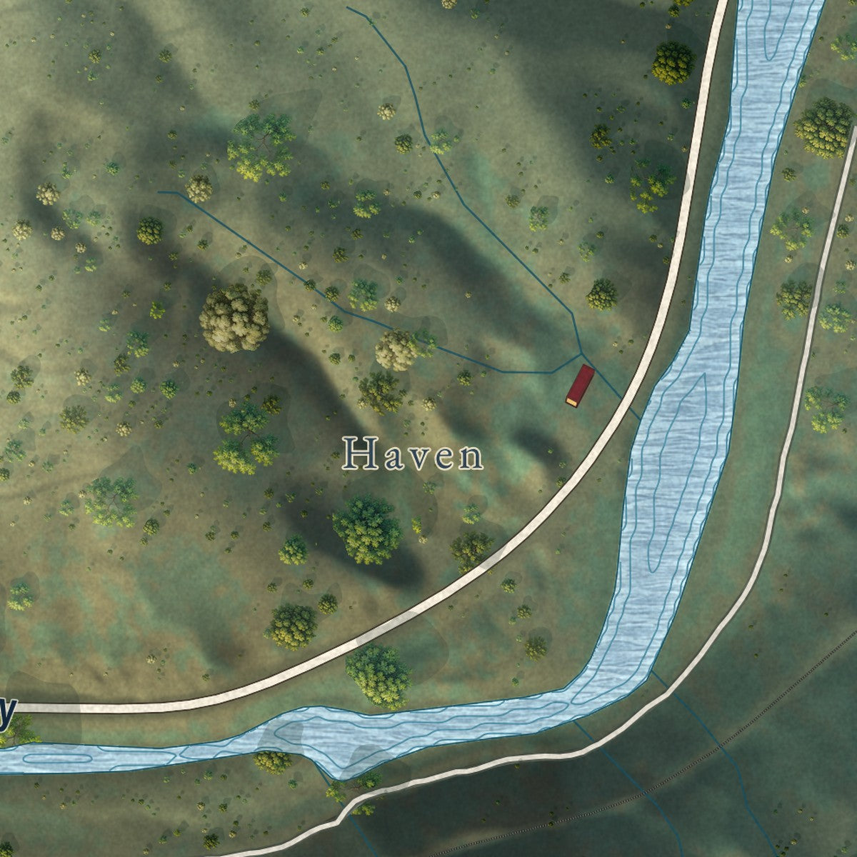 Close-up of the map of Belden, California print showing street and building detail