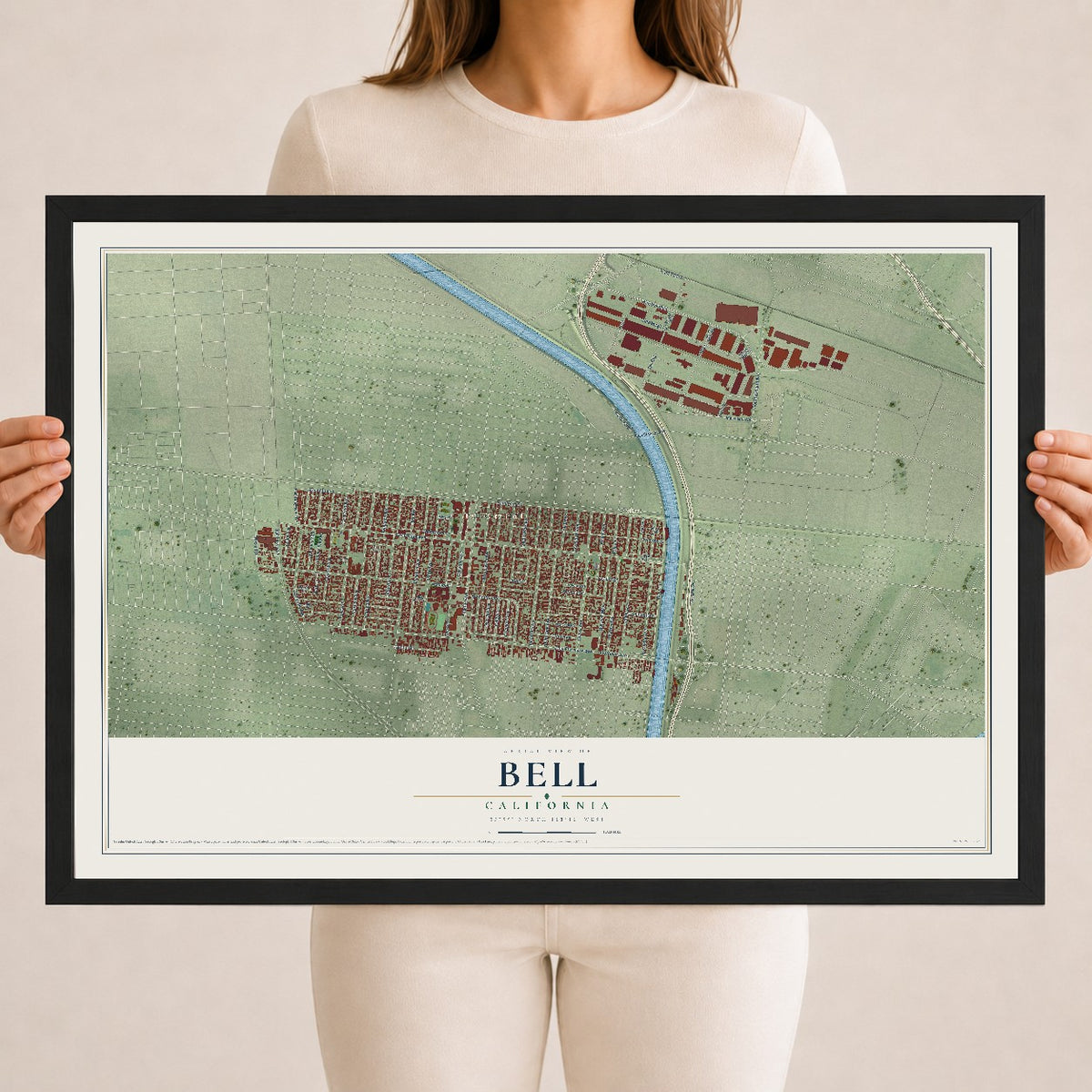 Map of Bell, California, 18 x 24 inch print in a black wood frame