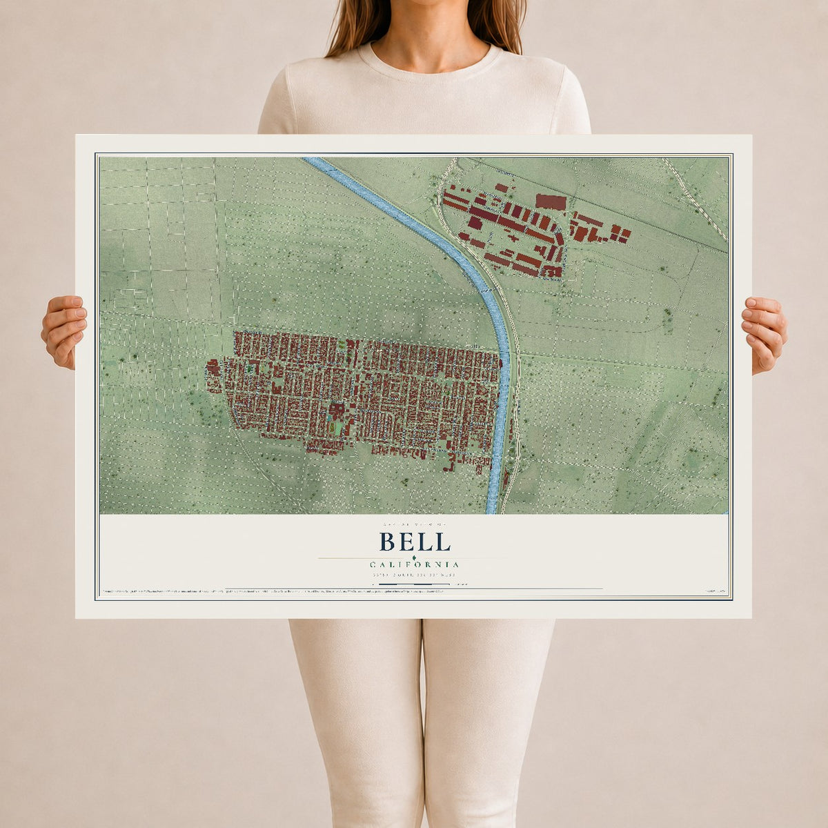 Map of Bell, California, 24 x 36 inch unframed archival matte print