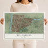 Map of Bell Gardens, California, 12 x 18 inch unframed archival matte print