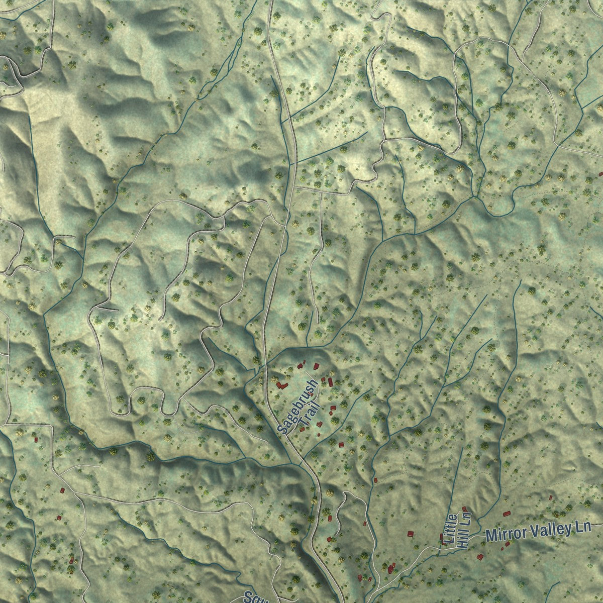 Close-up of the map of Bella Vista, California print showing street and building detail