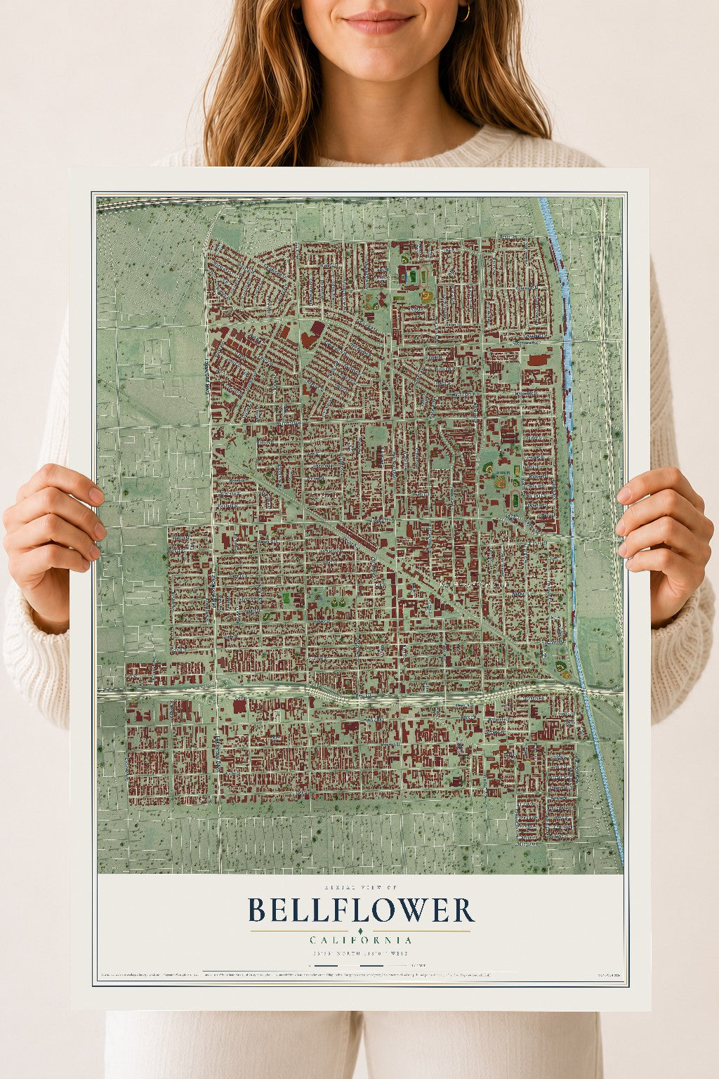 Map of Bellflower, California, 18 x 24 inch unframed archival matte print
