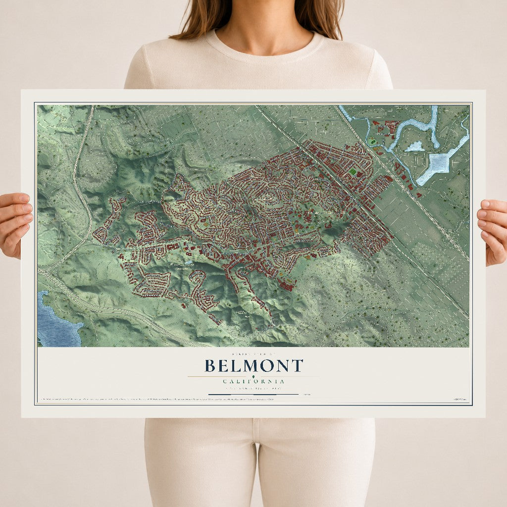 Map of Belmont, California, 18 x 24 inch unframed archival matte print