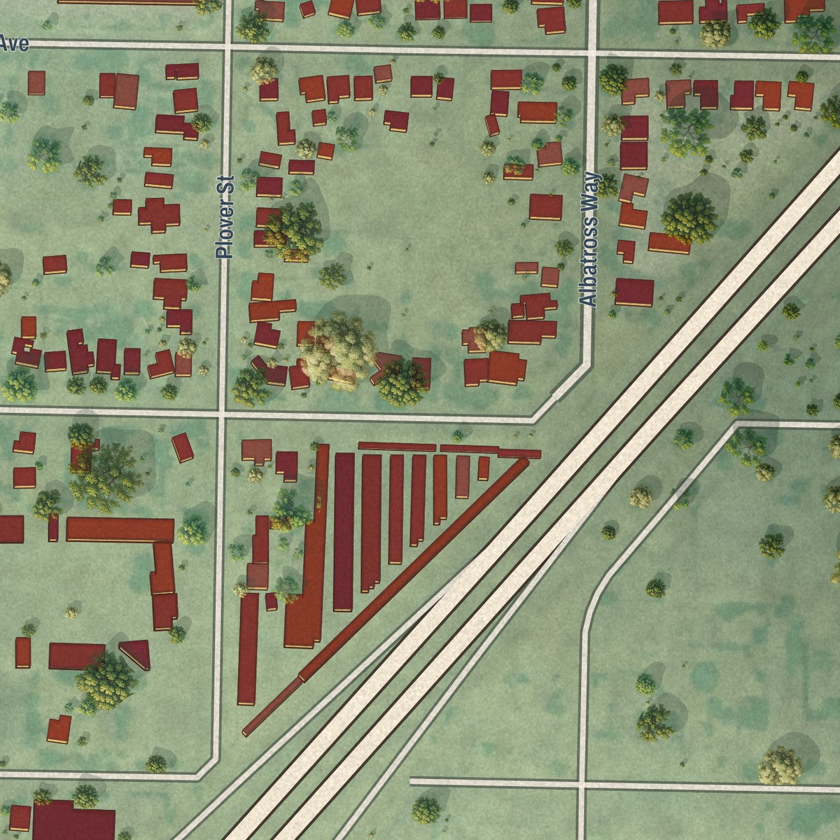 Close-up of the map of Ben Ali, California print showing street and building detail
